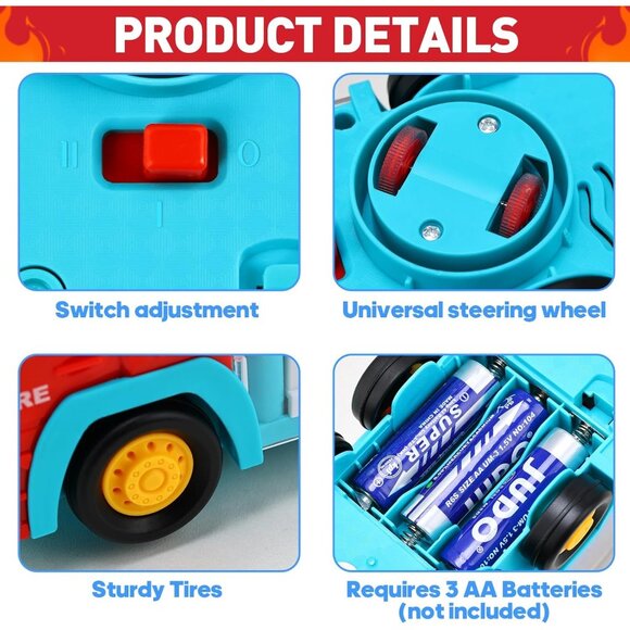 Fire Truck Toy for Toddler 3-5 LED Light Up Musical Car Educational Gift for Kid - Picture 6 of 7
